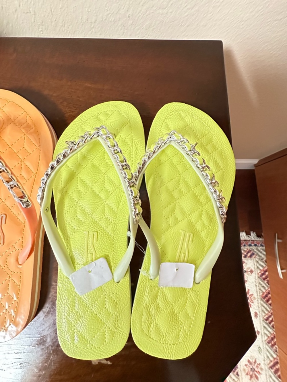 Lime Green or orange Quilted Chain-Accent Women's Flip Flops from Brazil